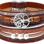 Fesciory Leopard Bracelet for Women, Boho Leather Wrap Multi-Layer Pearl Crystal Bracelet Bangle Jewelry